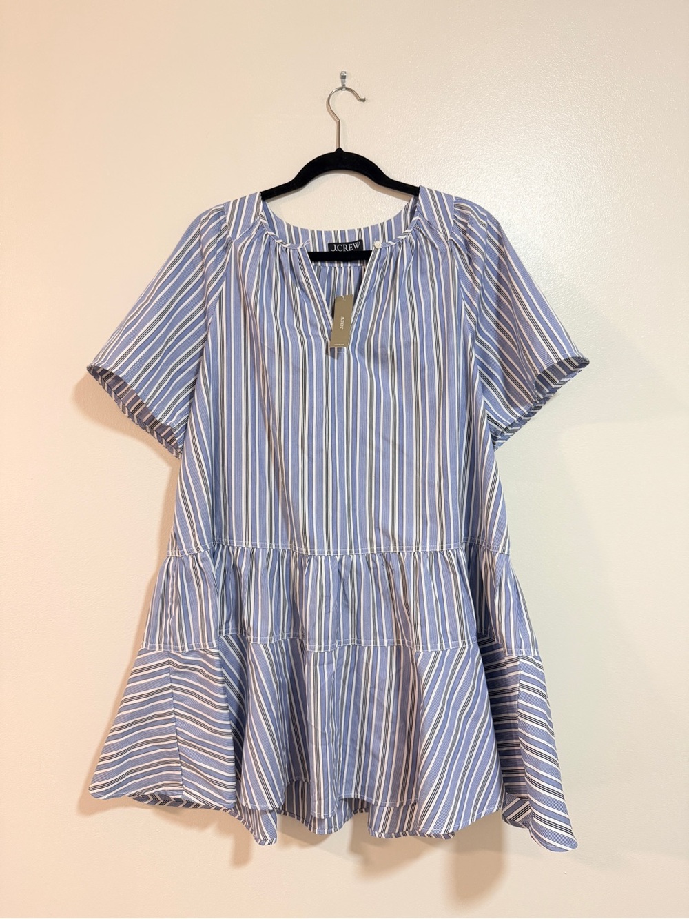 NWT J Crew Tiered popover dress in striped cotton poplin Preppy Beach Resort